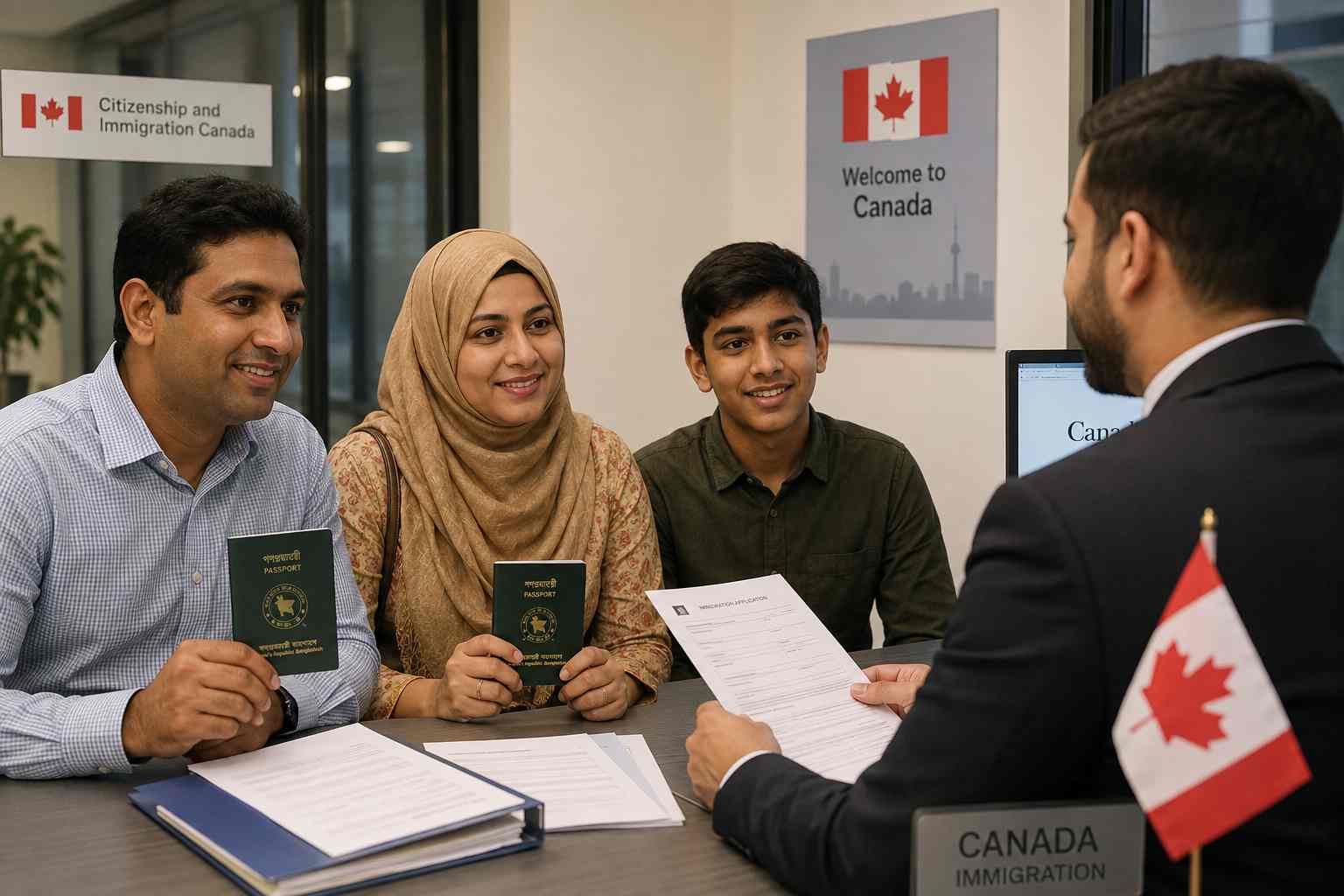 Family discussing Canada PR eligibility and immigration requirements with an advisor